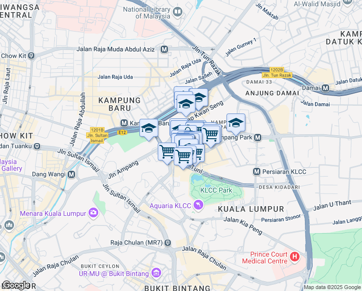 map of restaurants, bars, coffee shops, grocery stores, and more near 89 Jalan Ampang in Kuala Lumpur