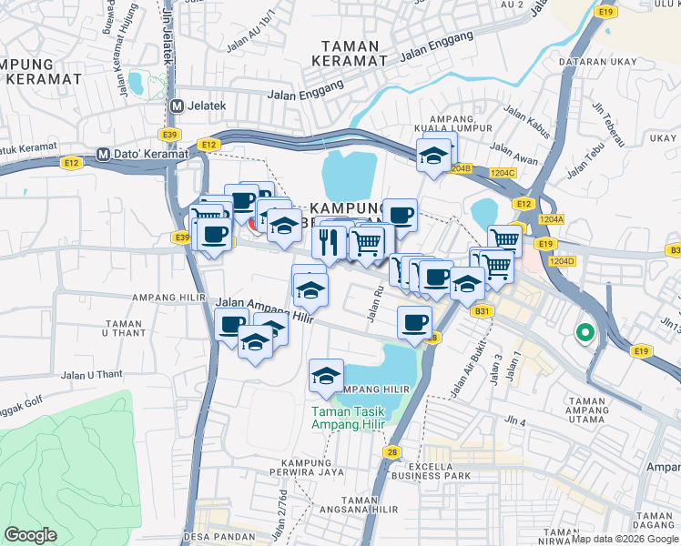 map of restaurants, bars, coffee shops, grocery stores, and more near 349 Jalan Ampang in Kuala Lumpur