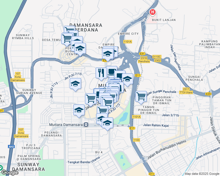 map of restaurants, bars, coffee shops, grocery stores, and more near in Petaling Jaya
