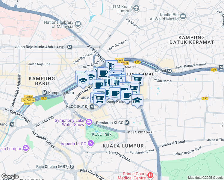 map of restaurants, bars, coffee shops, grocery stores, and more near 10 Persiaran Hampshire in Kuala Lumpur