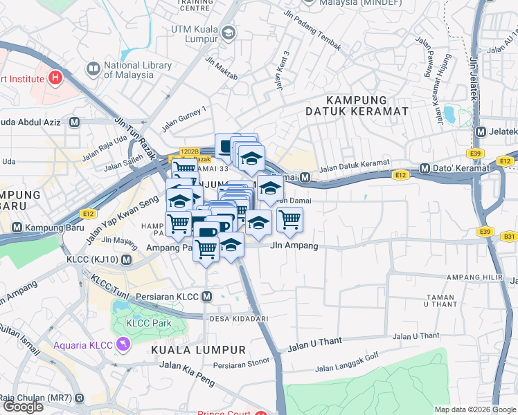 map of restaurants, bars, coffee shops, grocery stores, and more near Jalan Sejahtera in Kuala Lumpur