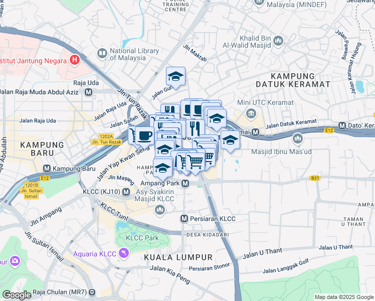 map of restaurants, bars, coffee shops, grocery stores, and more near 82 Jalan Tun Razak in Kuala Lumpur