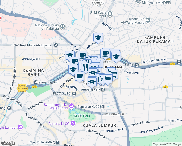 map of restaurants, bars, coffee shops, grocery stores, and more near 1 Jalan Mayang Sari in Kuala Lumpur