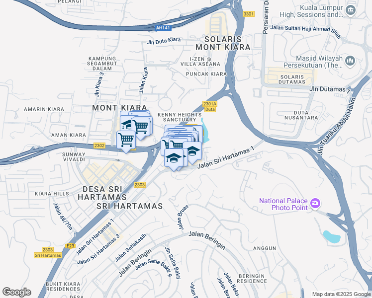 map of restaurants, bars, coffee shops, grocery stores, and more near 17 Jalan Sri Hartamas 2 in Kuala Lumpur
