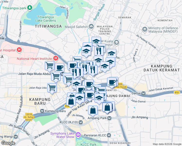 map of restaurants, bars, coffee shops, grocery stores, and more near 3 Jalan Sultan Yahya Petra in Kuala Lumpur