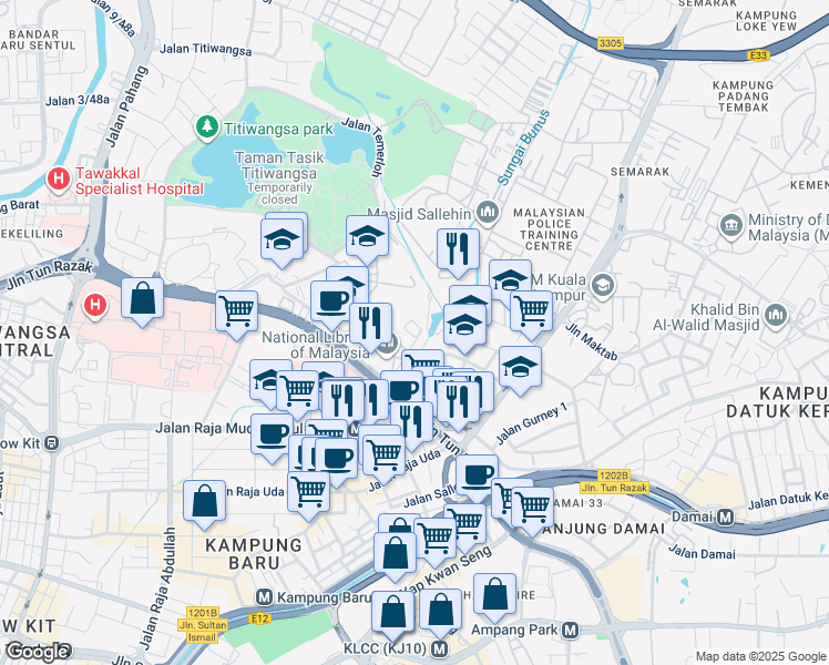 map of restaurants, bars, coffee shops, grocery stores, and more near Off Jalan Tun Razak in Kuala Lumpur