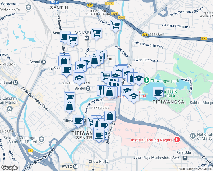 map of restaurants, bars, coffee shops, grocery stores, and more near in Kuala Lumpur