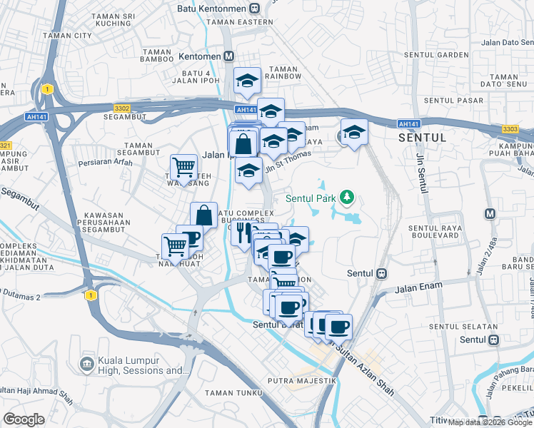 map of restaurants, bars, coffee shops, grocery stores, and more near Jalan Sultan Azlan Shah in Kuala Lumpur