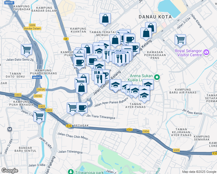 map of restaurants, bars, coffee shops, grocery stores, and more near 2 Jalan Ayer Panas in Kuala Lumpur