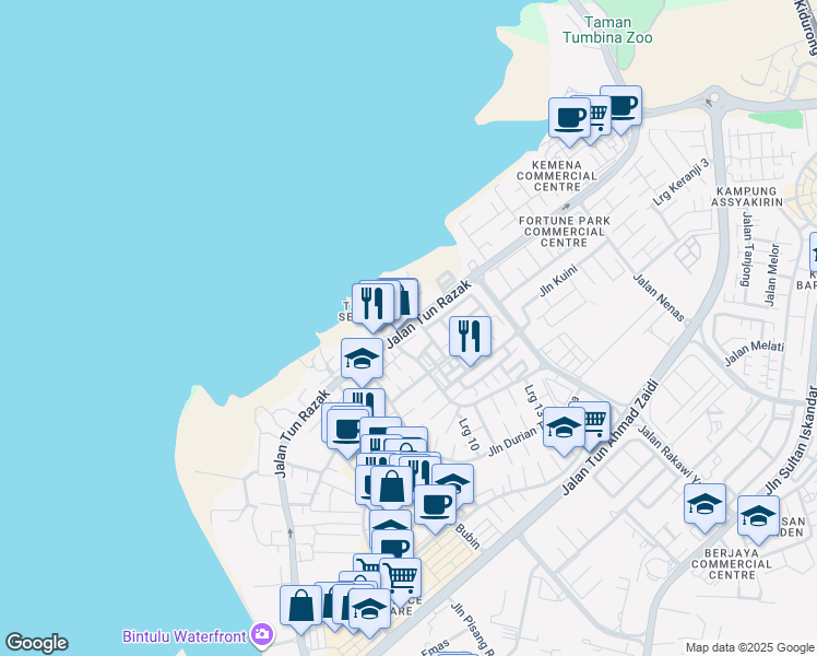 map of restaurants, bars, coffee shops, grocery stores, and more near Jalan Tun Razak in Bintulu