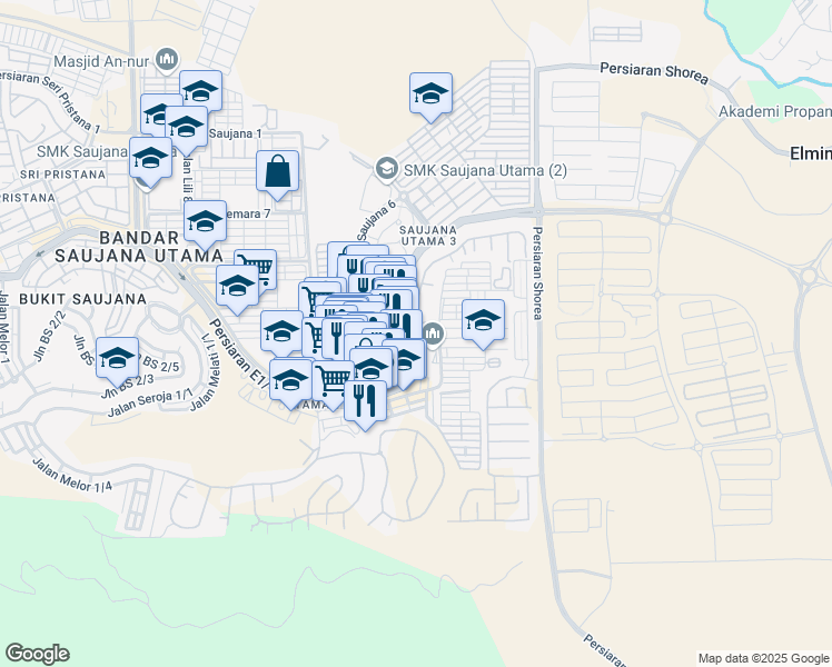 map of restaurants, bars, coffee shops, grocery stores, and more near in Sungai Buloh