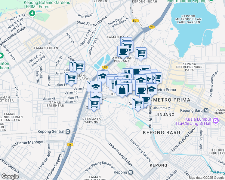 map of restaurants, bars, coffee shops, grocery stores, and more near Lebuhraya Selayang - Kepong in Batu Caves