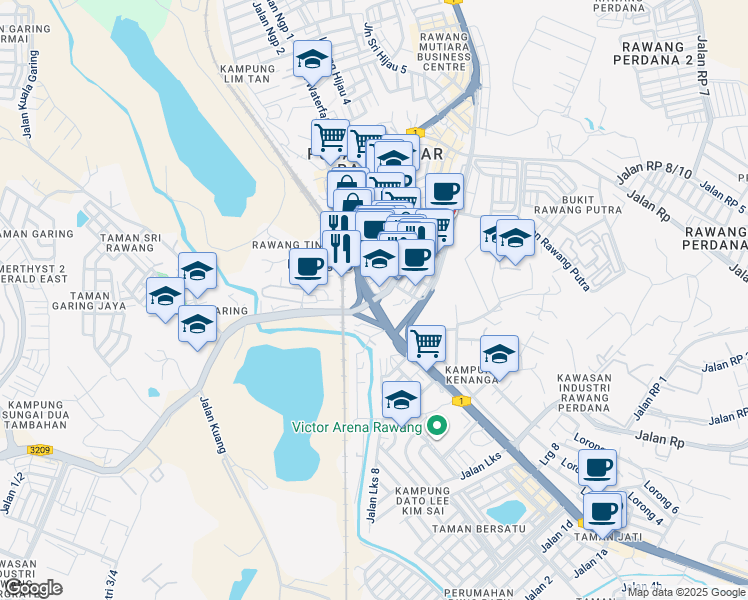 map of restaurants, bars, coffee shops, grocery stores, and more near Jalan Batu Arang in Rawang