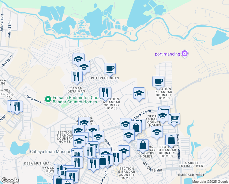 map of restaurants, bars, coffee shops, grocery stores, and more near 11 Jalan Desa 6/9 in Rawang