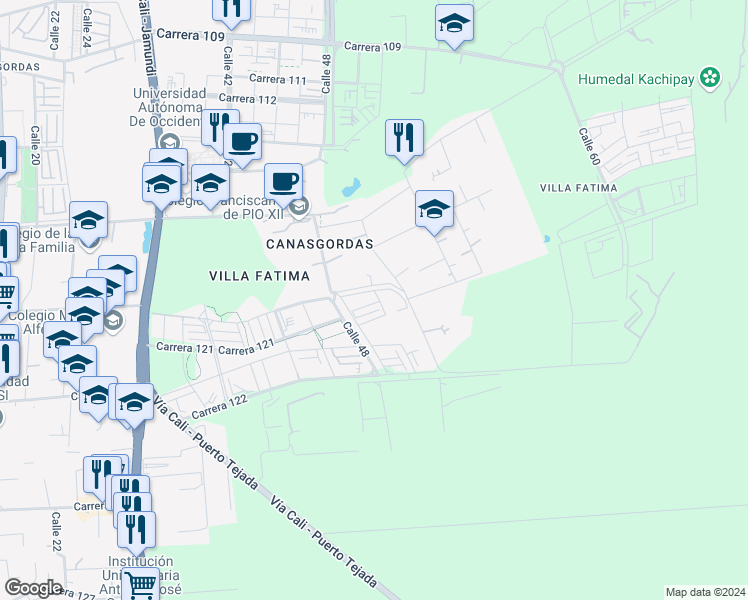 map of restaurants, bars, coffee shops, grocery stores, and more near 120-52 Calle 49 in Cali