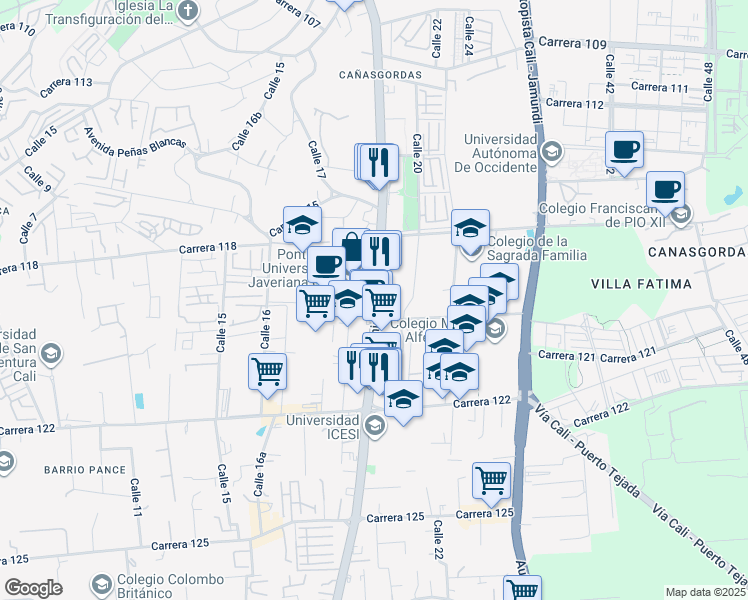 map of restaurants, bars, coffee shops, grocery stores, and more near 118-250 Calle 18 in Cali