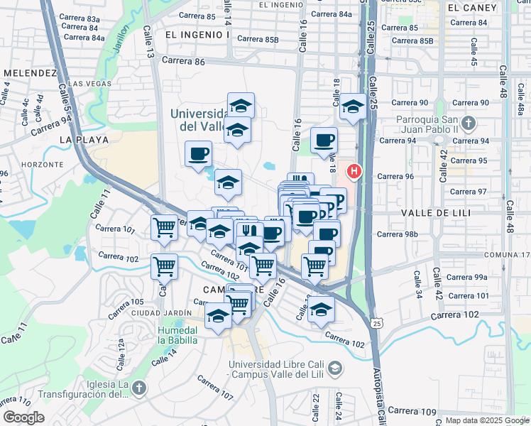 map of restaurants, bars, coffee shops, grocery stores, and more near 982-98100 Calle 16 in Cali