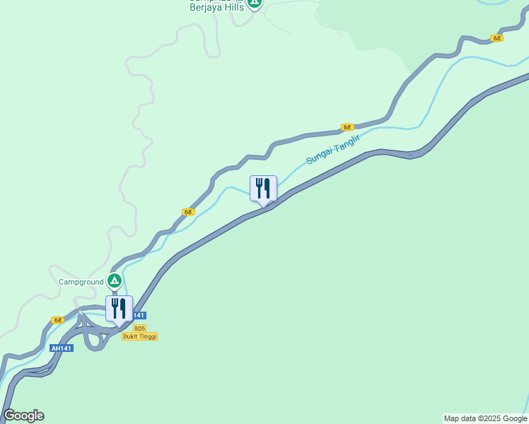 map of restaurants, bars, coffee shops, grocery stores, and more near Karak Highway in Bentong