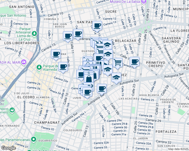 map of restaurants, bars, coffee shops, grocery stores, and more near 15a26 Carrera 76 in Cali