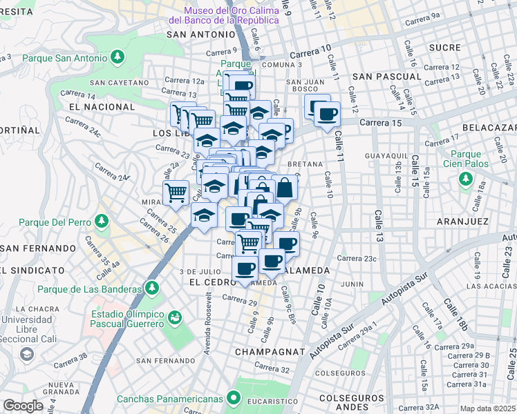 map of restaurants, bars, coffee shops, grocery stores, and more near 4 Carrera 23 in Cali