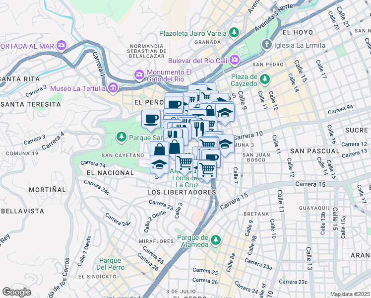 map of restaurants, bars, coffee shops, grocery stores, and more near # 10-76 Calle 3 in Cali