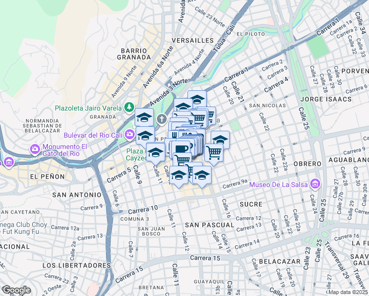map of restaurants, bars, coffee shops, grocery stores, and more near 61 Calle 14 in Cali