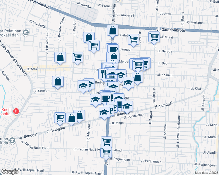 map of restaurants, bars, coffee shops, grocery stores, and more near 58 Jalan Ring Road in Kota Medan