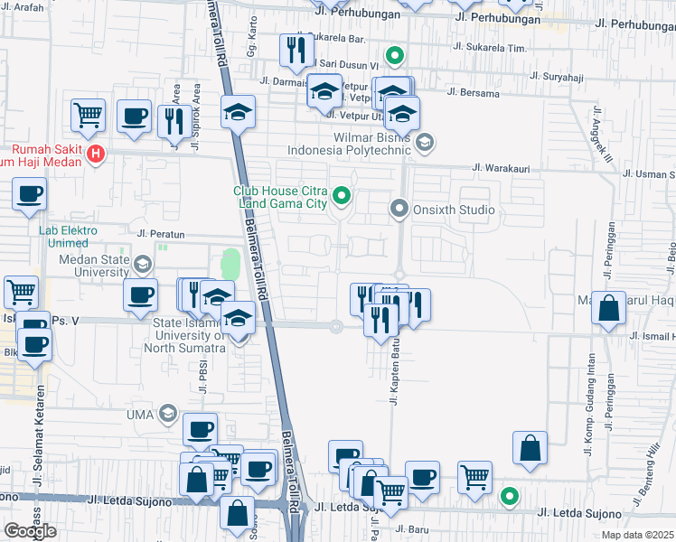 map of restaurants, bars, coffee shops, grocery stores, and more near Kav 1 Jalan Boulevard Barat Raya in Kota Medan