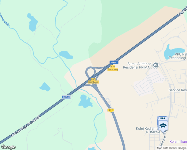 map of restaurants, bars, coffee shops, grocery stores, and more near Exit 830 Persimpangan Gambang in Gambang