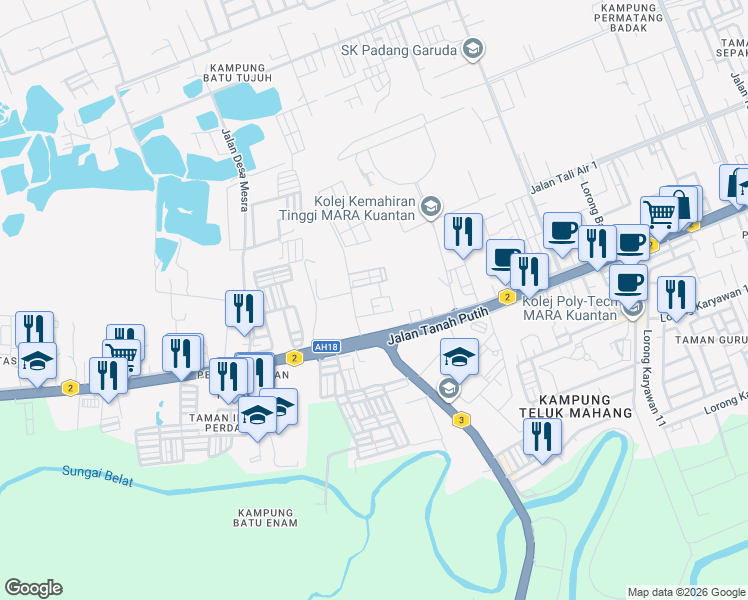 map of restaurants, bars, coffee shops, grocery stores, and more near 16 Lorong Permatang Badak Perdana 113 in Kuantan