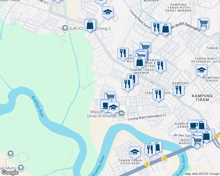 map of restaurants, bars, coffee shops, grocery stores, and more near 24 Lorong Bukit Setongkol Maju 44 in Kuantan