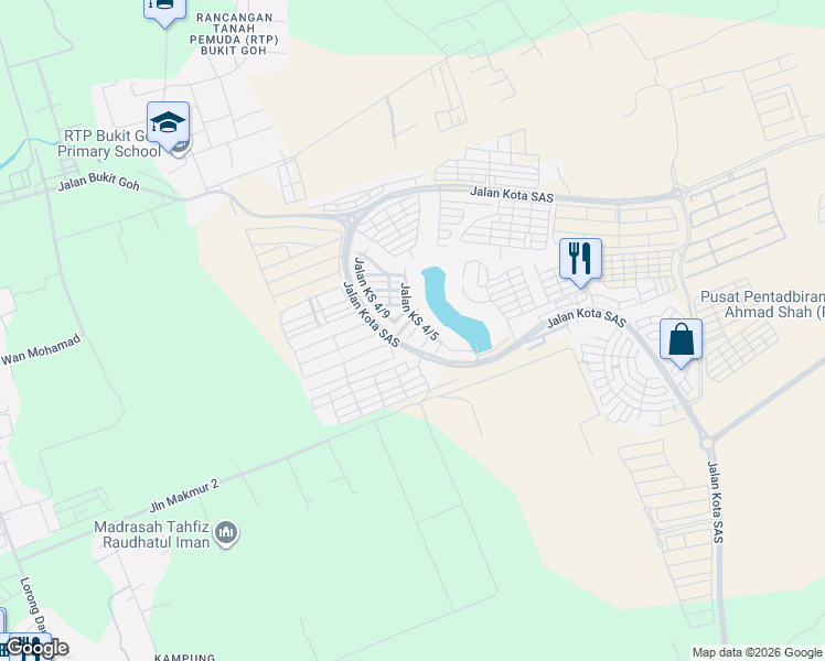 map of restaurants, bars, coffee shops, grocery stores, and more near 11 Jalan KS 4/6 in Kuantan