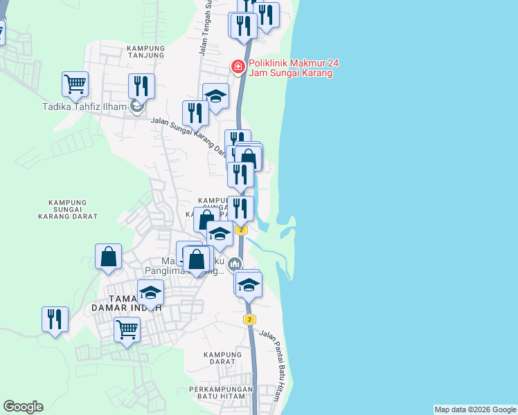 map of restaurants, bars, coffee shops, grocery stores, and more near in Kuantan