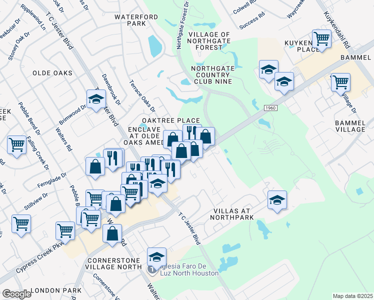 map of restaurants, bars, coffee shops, grocery stores, and more near 3140 Farm to Market 1960 Road West in Houston