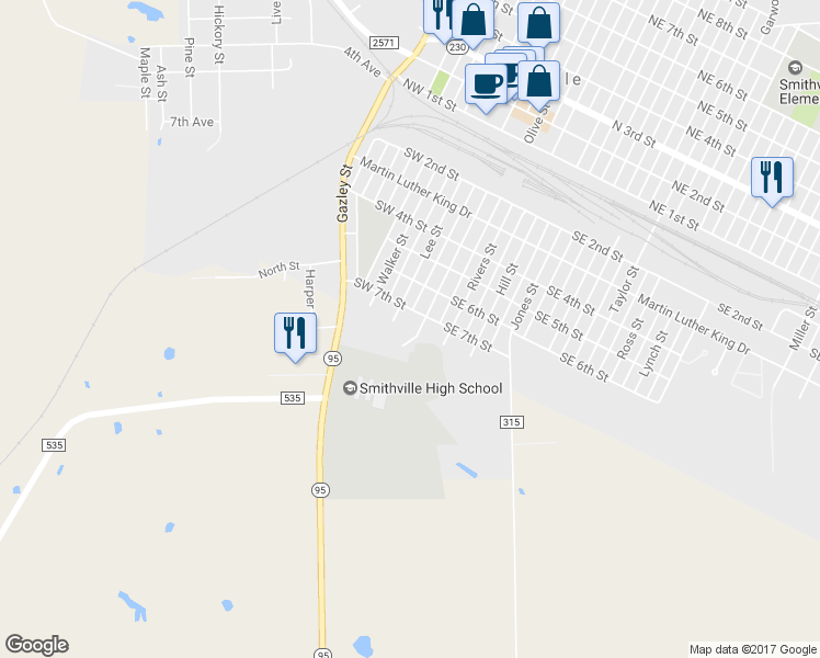 map of restaurants, bars, coffee shops, grocery stores, and more near 706 Washington Street in Smithville