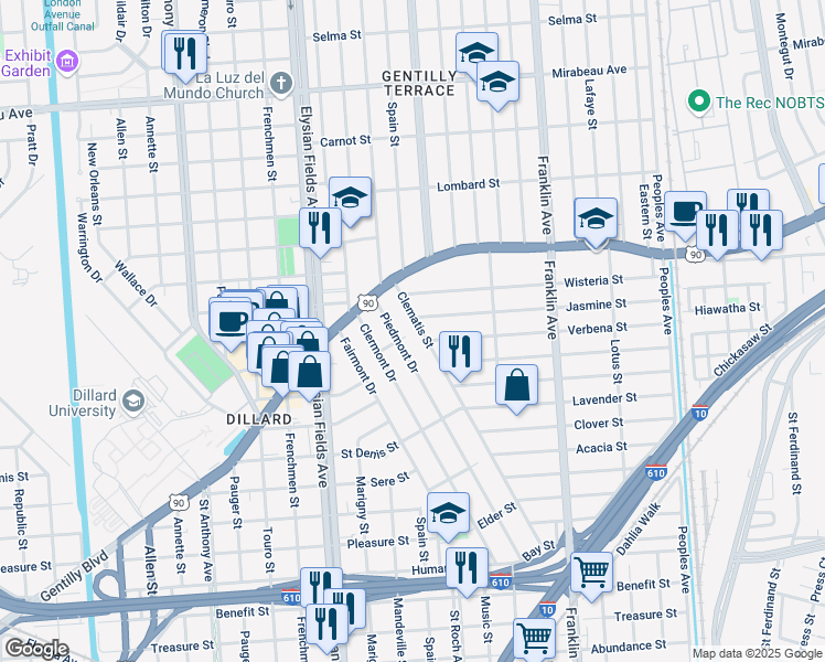 map of restaurants, bars, coffee shops, grocery stores, and more near 4060 Clematis Street in New Orleans