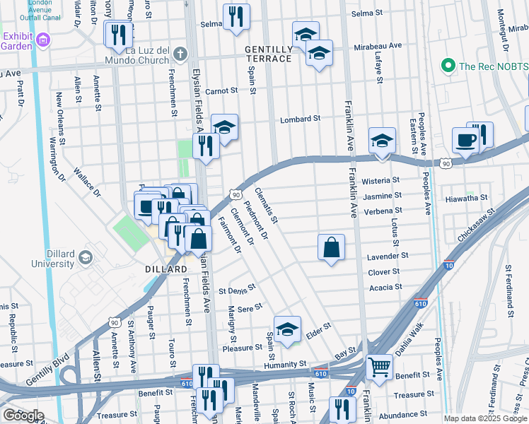 map of restaurants, bars, coffee shops, grocery stores, and more near 4060 Clematis Street in New Orleans