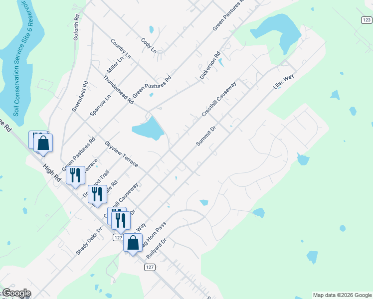 map of restaurants, bars, coffee shops, grocery stores, and more near 402 Summit Drive in Kyle