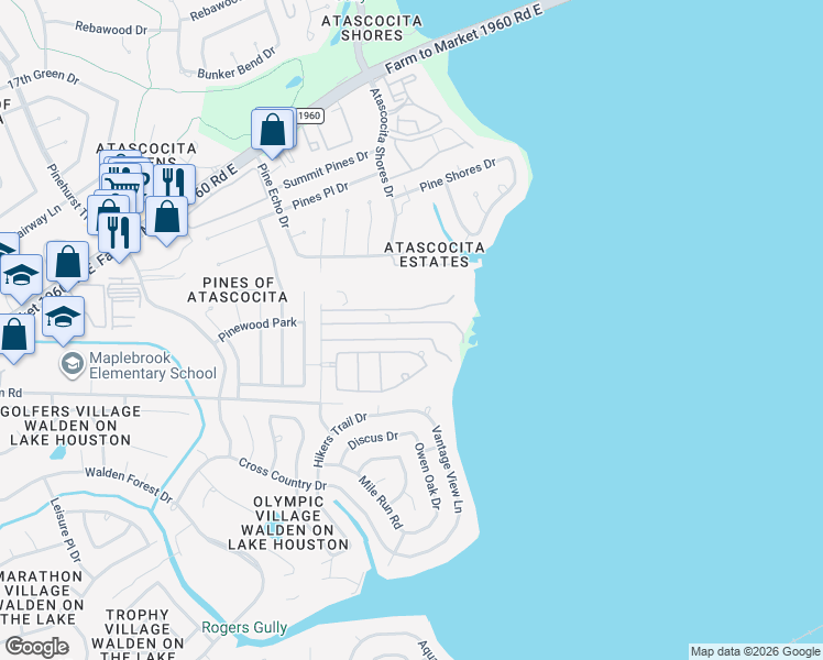 map of restaurants, bars, coffee shops, grocery stores, and more near 306 Camp Lillie Road in Humble