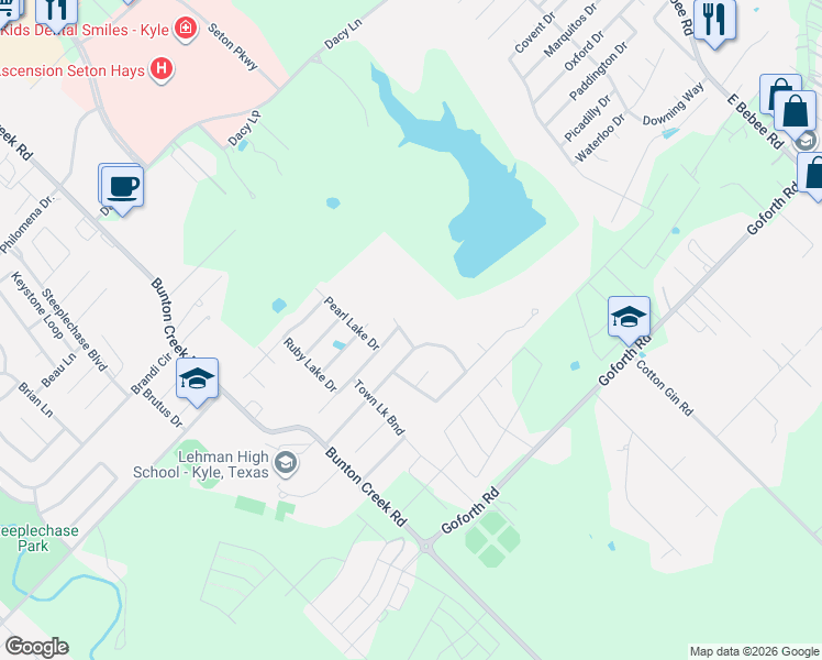 map of restaurants, bars, coffee shops, grocery stores, and more near 113 Loon Lake Drive in Kyle