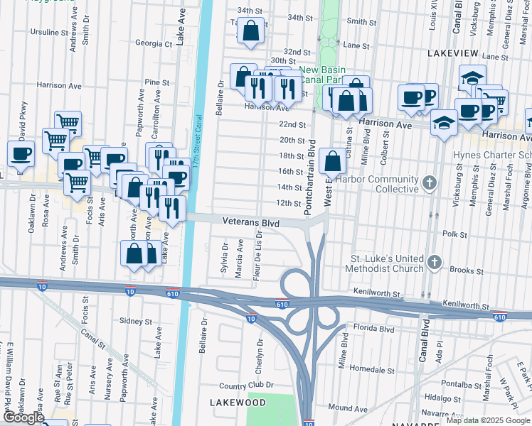 map of restaurants, bars, coffee shops, grocery stores, and more near 223 10th Street in New Orleans
