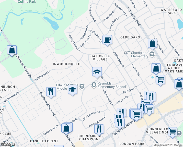 map of restaurants, bars, coffee shops, grocery stores, and more near 3906 Gladeridge Drive in Houston