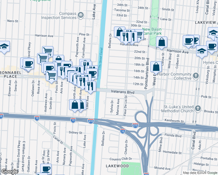 map of restaurants, bars, coffee shops, grocery stores, and more near 437 10th Street in New Orleans