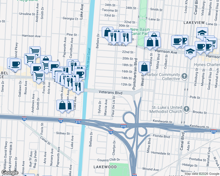map of restaurants, bars, coffee shops, grocery stores, and more near 331 10th Street in New Orleans