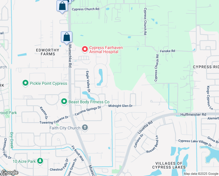 map of restaurants, bars, coffee shops, grocery stores, and more near 19602 Trent Creek Drive in Cypress