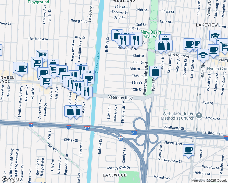 map of restaurants, bars, coffee shops, grocery stores, and more near 331 10th Street in New Orleans
