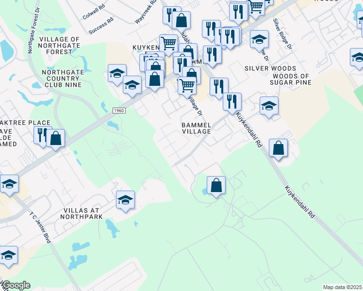 map of restaurants, bars, coffee shops, grocery stores, and more near 2638 Kiplands Way Drive in Houston
