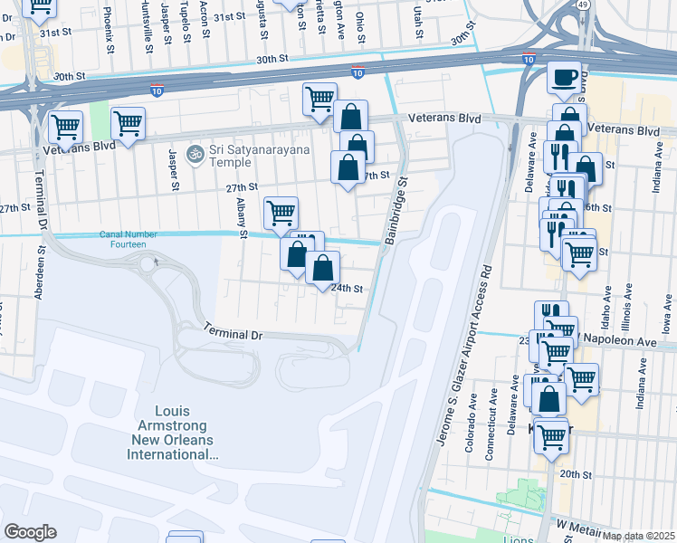 map of restaurants, bars, coffee shops, grocery stores, and more near 1209 24th Street in Kenner