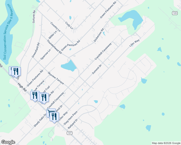 map of restaurants, bars, coffee shops, grocery stores, and more near 402 Summit Drive in Kyle