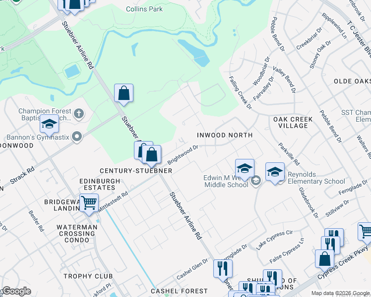 map of restaurants, bars, coffee shops, grocery stores, and more near 4227 Brightwood Drive in Houston